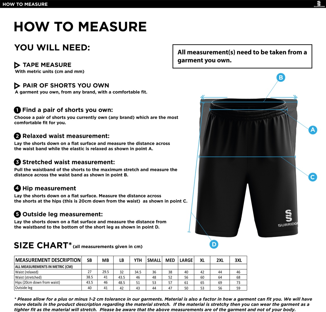 Elsecar CC - Ripstop Pocketed Shorts - Navy - Unisex Fit - Size Guide