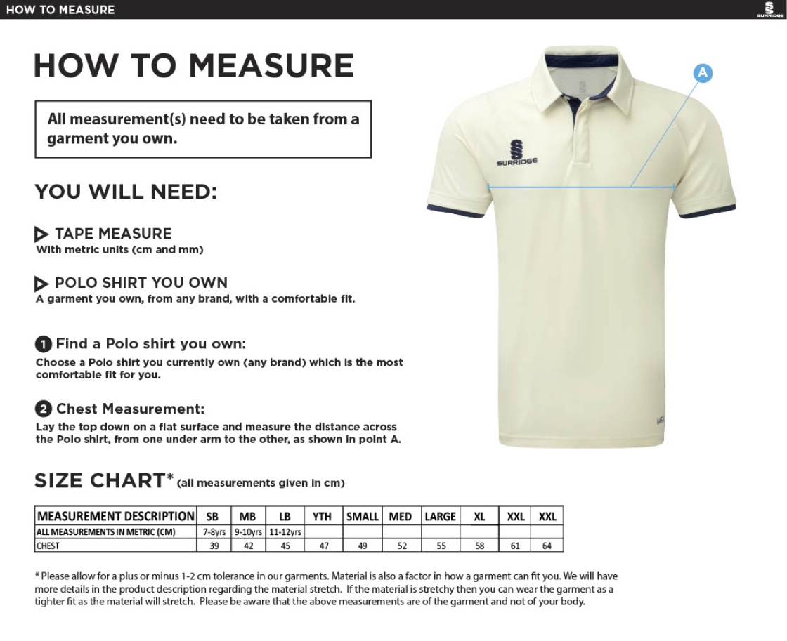 Elsecar CC - Dual Cricket Shirt Short Sleeve - Size Guide