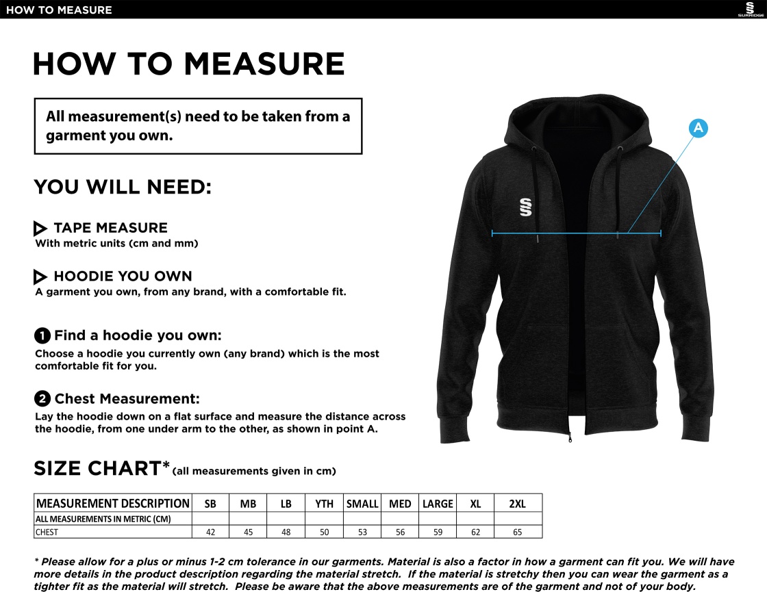Elsecar CC - Dual Full Zip Hoody - Women's Fit - Royal - Size Guide