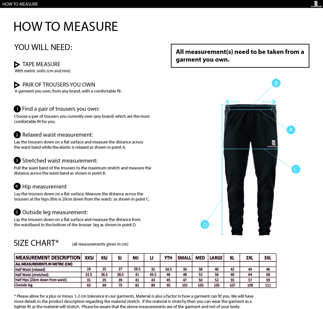 Elsecar CC - Skinny Pant - Navy - Size Guide