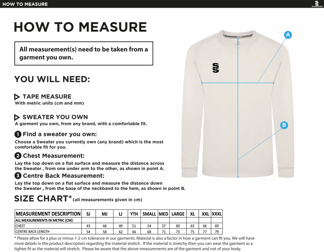 Elsecar CC - Blast Long Sleeve Sweater - Ivory - Size Guide