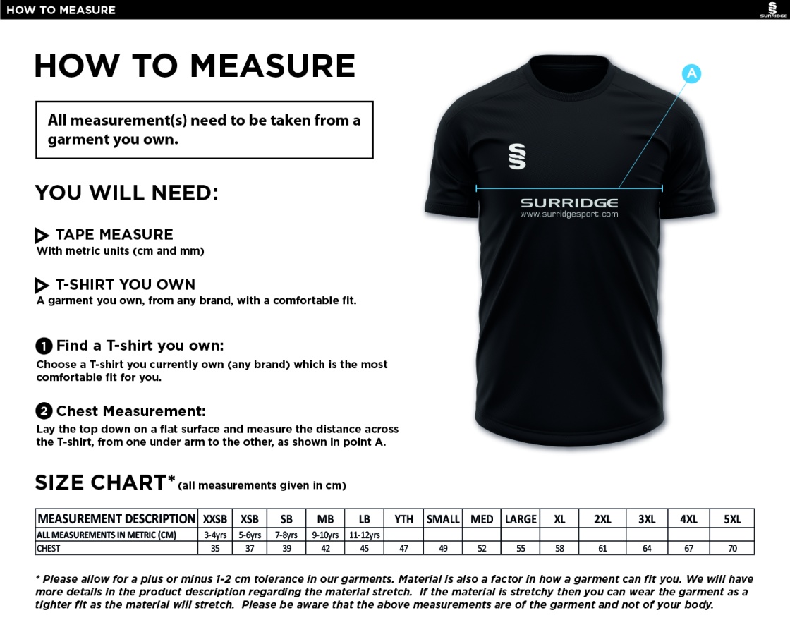 Elsecar CC - Dual Gym T-shirt - Royal Melange - Size Guide
