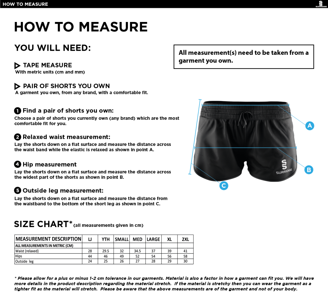 Elsecar CC - Dual Active Short - Navy - Women's Fit - Size Guide